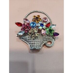 Vtg Flower Basket Brooch Swarovski Crystal Multicolored Rhinestones E05